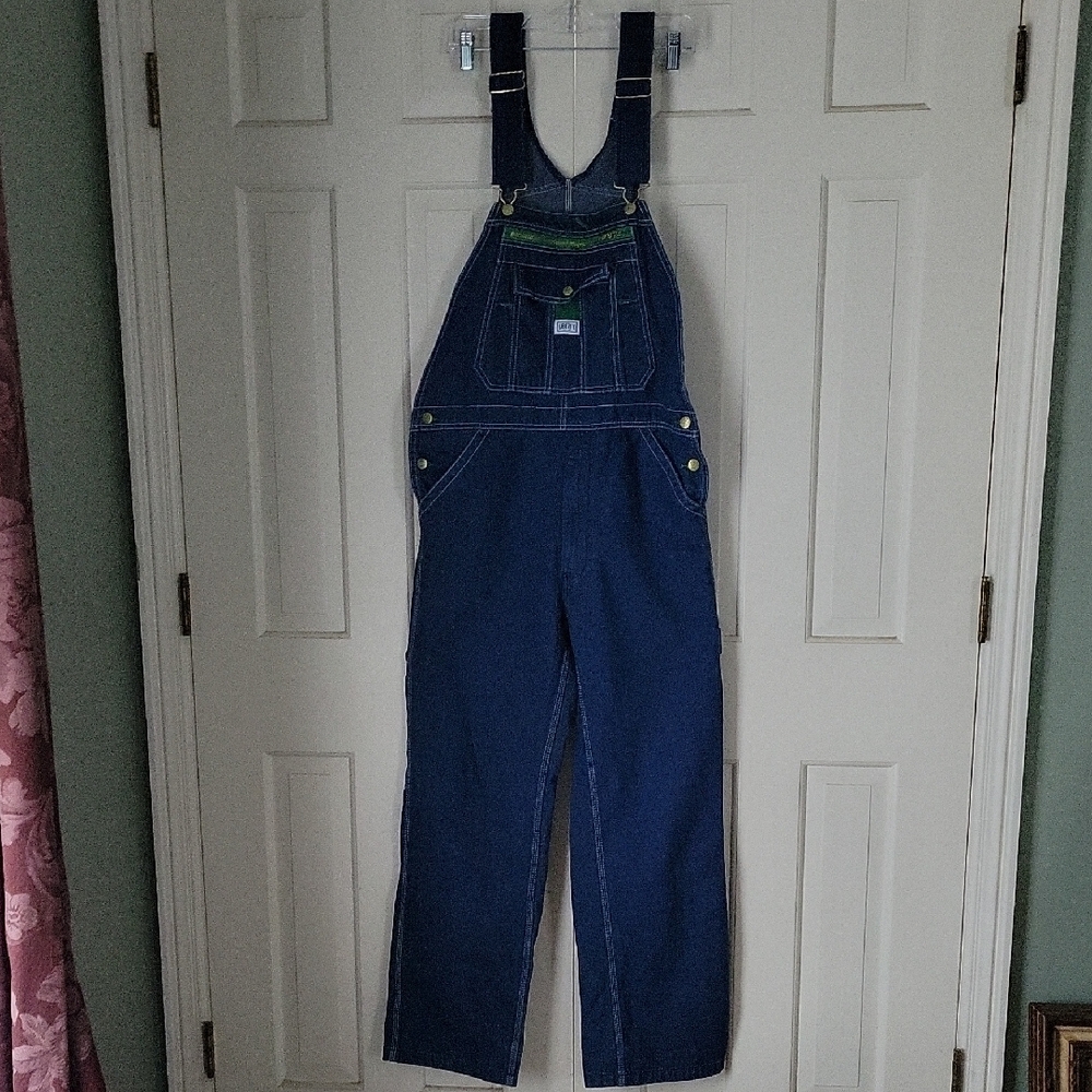 Liberty Denim Womens Overalls Green Stripe Sz 32x30 Homesteading